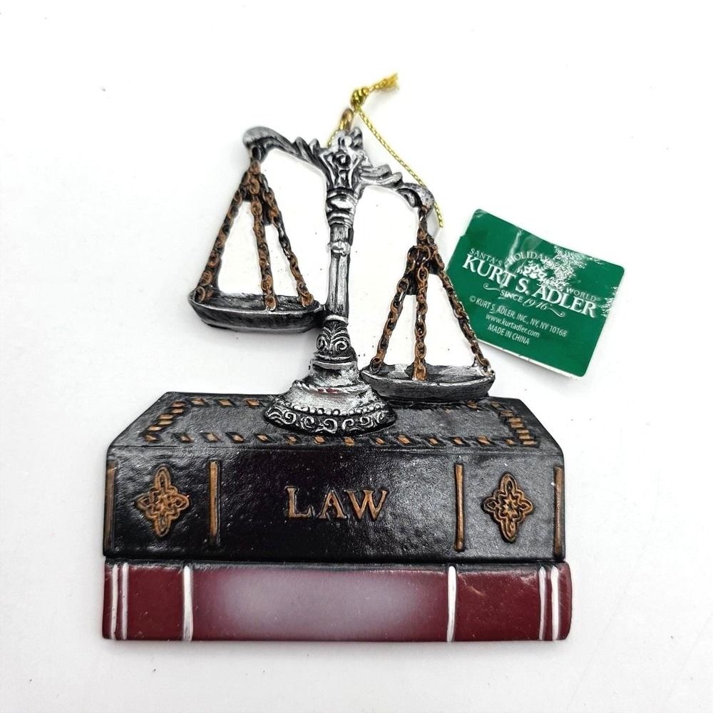 Kurt S. Adler Scales of Justice Law Book Ornament Silver Black